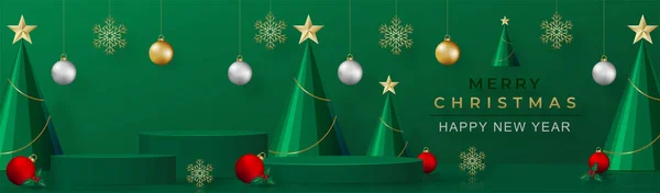 Podium Style Scène Ronde Pour Joyeux Noël Bonne Année Festivals — Image vectorielle