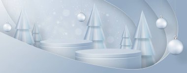 Podyum sahne tarzı, mutlu noeller ve yeni yıllar ve festivaller için ya da kırmızı kağıt kesikli sanat ve el sanatları ile festival elementleriyle dolu bir kutlama festivali için.