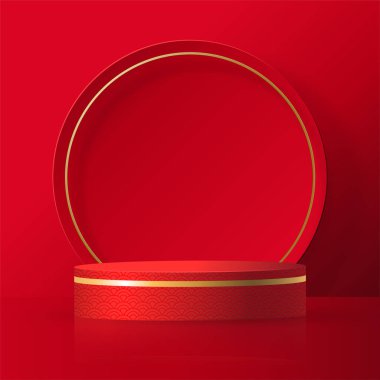 2022 yılında Çin 'in mutlu yeni yılı için podyum sahnesi tarzı kırmızı kağıt üzerinde resim, el işi ve Asyalı unsurlarla renklendirilmiş arka plan (Çince çevirisi: mutlu yeni yıl 2022, kaplan yılı)