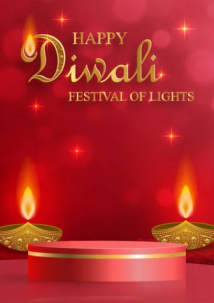 Podium Stage Style Para Diwali Deepavali Dipavali Festival Indiano Luzes — Vetor de Stock