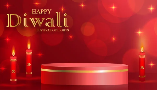 Podium Stage Style Diwali Deepavali Dipavali Indian Festival Lights Diya — Stock Vector