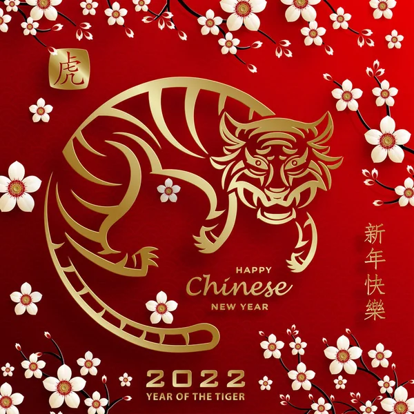 Feliz Ano Novo Chinês 2022 Signo Zodíaco Tigre Com Arte — Vetor de Stock