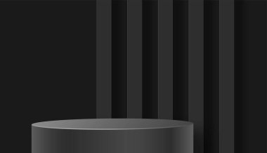 Kara Cuma satış posteri için yuvarlak podyum sahnesi afiş, poster veya web sitesi için arka planda siyah kağıt kesim ve zanaat stili