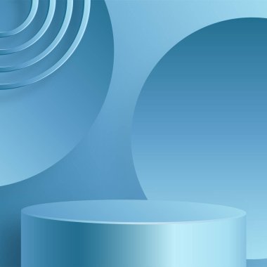 Güzel ve yaratıcı sembolleri olan yuvarlak podyum sahnesi. Mavi ve altın renkli arka plan kesimi. Kozmetik marka tasarımı ve reklamcılığı için..