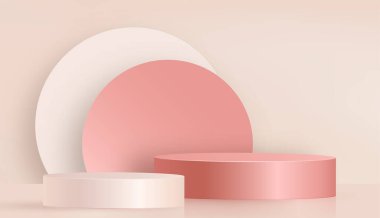 3d Yuvarlak podyum sahnesi kağıt kesim stili üzerinde güzel ve yaratıcı sembollerle kozmetik marka tasarımı ve reklamcılığı için renk arkaplanı