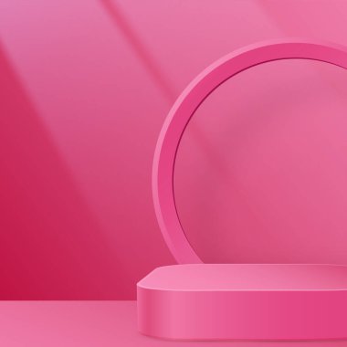 3d Yuvarlak podyum sahnesi kağıt kesim stili üzerinde güzel ve yaratıcı sembollerle kozmetik marka tasarımı ve reklamcılığı için renk arkaplanı