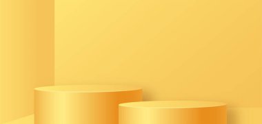 3d Yuvarlak podyum sahnesi kağıt kesim stili üzerinde güzel ve yaratıcı sembollerle kozmetik marka tasarımı ve reklamcılığı için renk arkaplanı