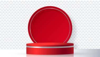 3d Yuvarlak podyum sahnesi kağıt kesim stili üzerinde güzel ve yaratıcı sembollerle kozmetik marka tasarımı ve reklamcılığı için renk arkaplanı