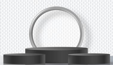 3d Yuvarlak podyum sahnesi kağıt kesim stili üzerinde güzel ve yaratıcı sembollerle kozmetik marka tasarımı ve reklamcılığı için renk arkaplanı