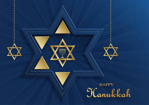 Happy Hanukkah Card Nice Creative Symbols Gold Paper Cut Style — Stock Vector