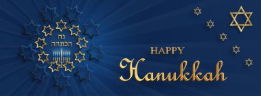 Hanuka bayramı için güzel ve yaratıcı sembolleri olan mutlu Hanuka kartları ve altın kağıt kesim tarzı Hanuka Yahudi bayramı (çeviri: Mutlu Hanukka günleri, Hag Hanukka)