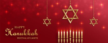 Hanuka Yahudi bayramı için arkaplanda güzel ve yaratıcı semboller olan mutlu Hanuka kartları.