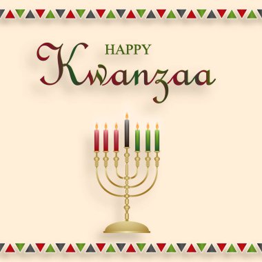 Kwanzaa bayramı için güzel ve yaratıcı sembolleri ve altın kağıt kesim tarzıyla Mutlu Kwanzaa kartları