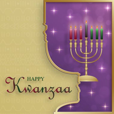 Kwanzaa bayramı için güzel ve yaratıcı sembolleri ve altın kağıt kesim tarzıyla Mutlu Kwanzaa kartları
