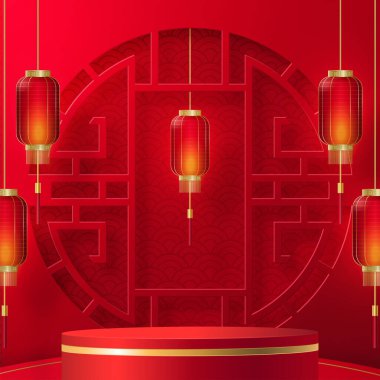 3d Podyum sahnesi Çin Fener Festivali, Asyalı elementlerle renklendirilmiş