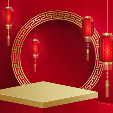 3d Podyum sahnesi Çin Fener Festivali, Asyalı elementlerle renklendirilmiş