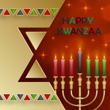 Kwanzaa bayramı için renk arkaplanı üzerine güzel ve yaratıcı semboller içeren Mutlu Kwanzaa kartları
