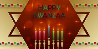 Kwanzaa bayramı için renk arkaplanı üzerine güzel ve yaratıcı semboller içeren Mutlu Kwanzaa kartları
