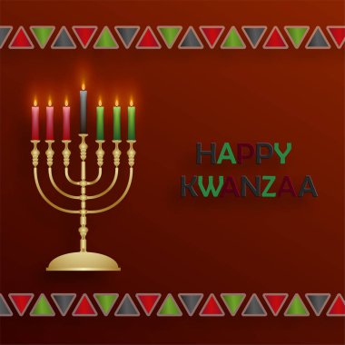 Kwanzaa bayramı için renk arkaplanı üzerine güzel ve yaratıcı semboller içeren Mutlu Kwanzaa kartları