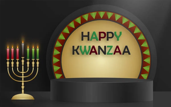 Square Podium Stage Happy Kwanzaa Holidays Color Background — Stock Vector