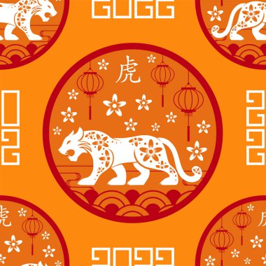 Kaplan 2022 'nin mutlu Çin yeni yılı için Asya unsurlarıyla kusursuz bir model.