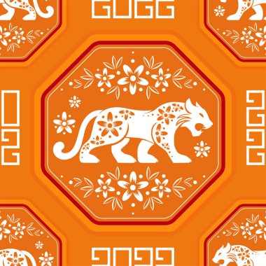 Kaplan 2022 'nin mutlu Çin yeni yılı için Asya unsurlarıyla kusursuz bir model.