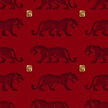 Kaplan 2022 'nin mutlu Çin yeni yılı için Asya unsurlarıyla kusursuz bir model.