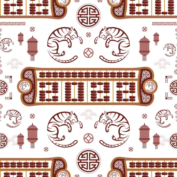 Kaplan 2022 'nin mutlu Çin yeni yılı için Asya unsurlarıyla kusursuz bir model.