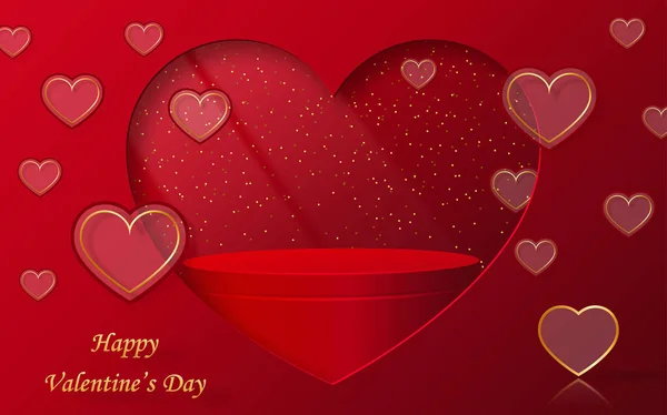 Palco Redondo Pódio Para Dia Dos Namorados Com Coração Vermelho — Vetor de Stock