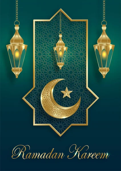 Ramadan Kareem Disegno Sfondo Islamico Con Motivo Oro Sfondo Colore — Vettoriale Stock