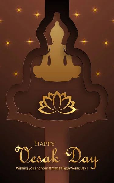 Tarjeta Happy Vesak Day Con Símbolos Bouddha Elementos Asiáticos Orientales — Archivo Imágenes Vectoriales