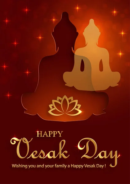 Happy Vesak Day Kaart Met Boeddha Symbolen Oosterse Aziatische Elementen — Stockvector