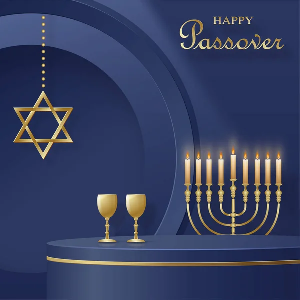 Happy Pessah Podium Stage Passover Holiday Nice Creative Jewish Symbols — Stock Vector