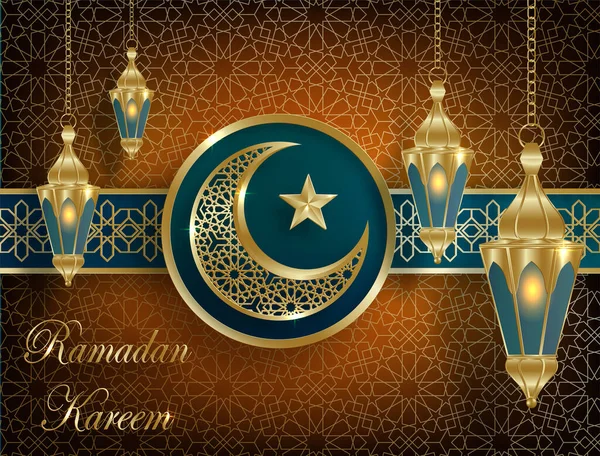 伊斯兰背景下的拉马丹 卡里姆设计 纸色背景上的金色图案 拉马丹 卡里姆 — 图库矢量图片