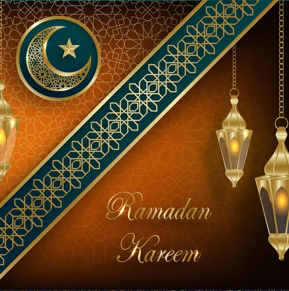 Ramadan Kareem Disegno Sfondo Islamico Con Motivo Oro — Vettoriale Stock