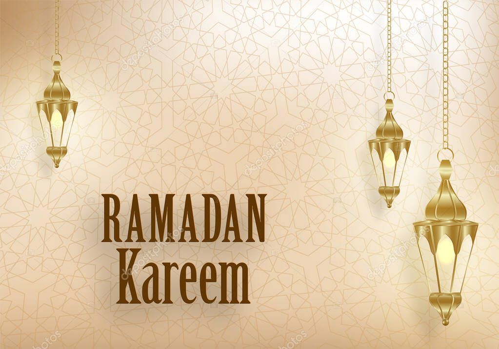 Ramadan Kareem design on Islamic background with gold pattern