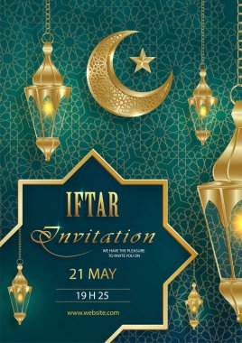İslami arka plan üzerine Ramazan Kareem için iftar davetiyesi 