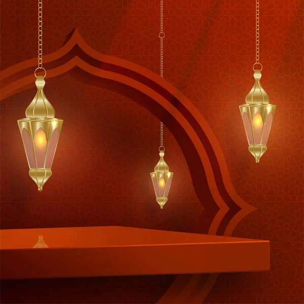 Islamic Podium Stage Eid Mubarak Ramadan Kareem Muharram Iftar Color — Vector de stoc