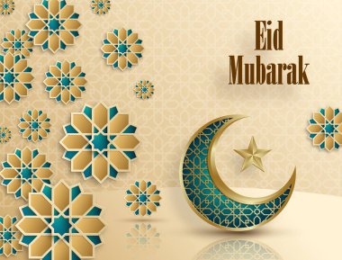 Ramazan Bayramı veya Ramazan Kareem İslami tasarım kavramı ve hilal rengi arka planda ay