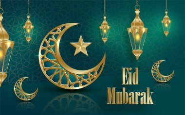 Ramazan Bayramı veya Ramazan Kareem İslami tasarım kavramı ve hilal rengi arka planda ay