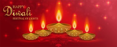 Mutlu Diwali vektör çizimleri. Bayram Diwali ve Deepawali kartı. Hint renk arkaplan ışık festivali