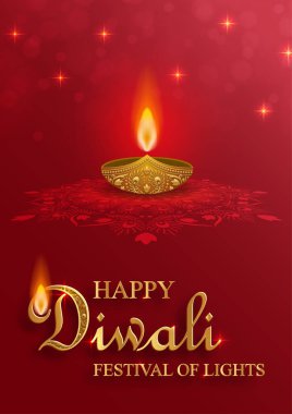 Mutlu Diwali vektör çizimleri. Bayram Diwali ve Deepawali kartı. Hint renk arkaplan ışık festivali