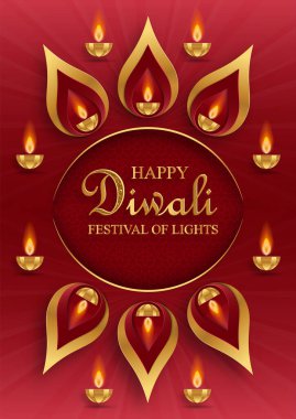 Mutlu Diwali vektör çizimleri. Bayram Diwali ve Deepawali kartı. Hint renk arkaplan ışık festivali