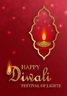 Mutlu Diwali vektör çizimleri. Bayram Diwali ve Deepawali kartı. Hint renk arkaplan ışık festivali