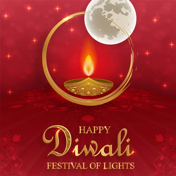 Felice Diwali Vettoriale Illustrazione Biglietto Festivo Diwali Deepawali Festival Indiano — Vettoriale Stock