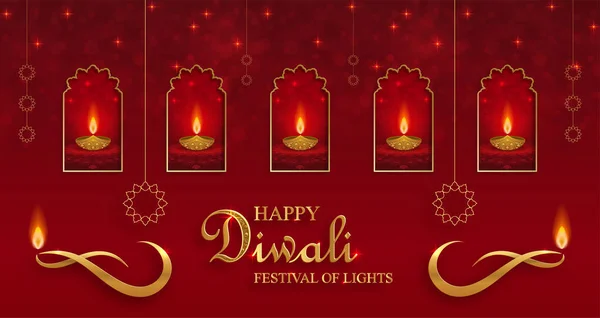 Felice Diwali Vettoriale Illustrazione Biglietto Festivo Diwali Deepawali Festival Indiano — Vettoriale Stock