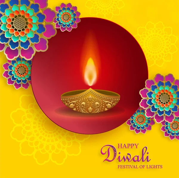 일러스트 Festive Diwali Deepawali 카드입니다 배경에 인도의 — 스톡 벡터