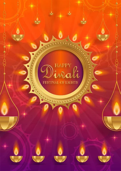일러스트 Festive Diwali Deepawali 카드입니다 인도의 천연색 — 스톡 벡터