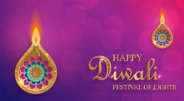 Mutlu Diwali vektör çizimleri. Hint Işık Festivali.