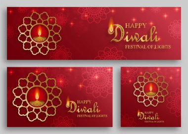 Mutlu Diwali vektör çizimleri. Bayram Diwali ve Deepawali kartı. Hint Işık Festivali